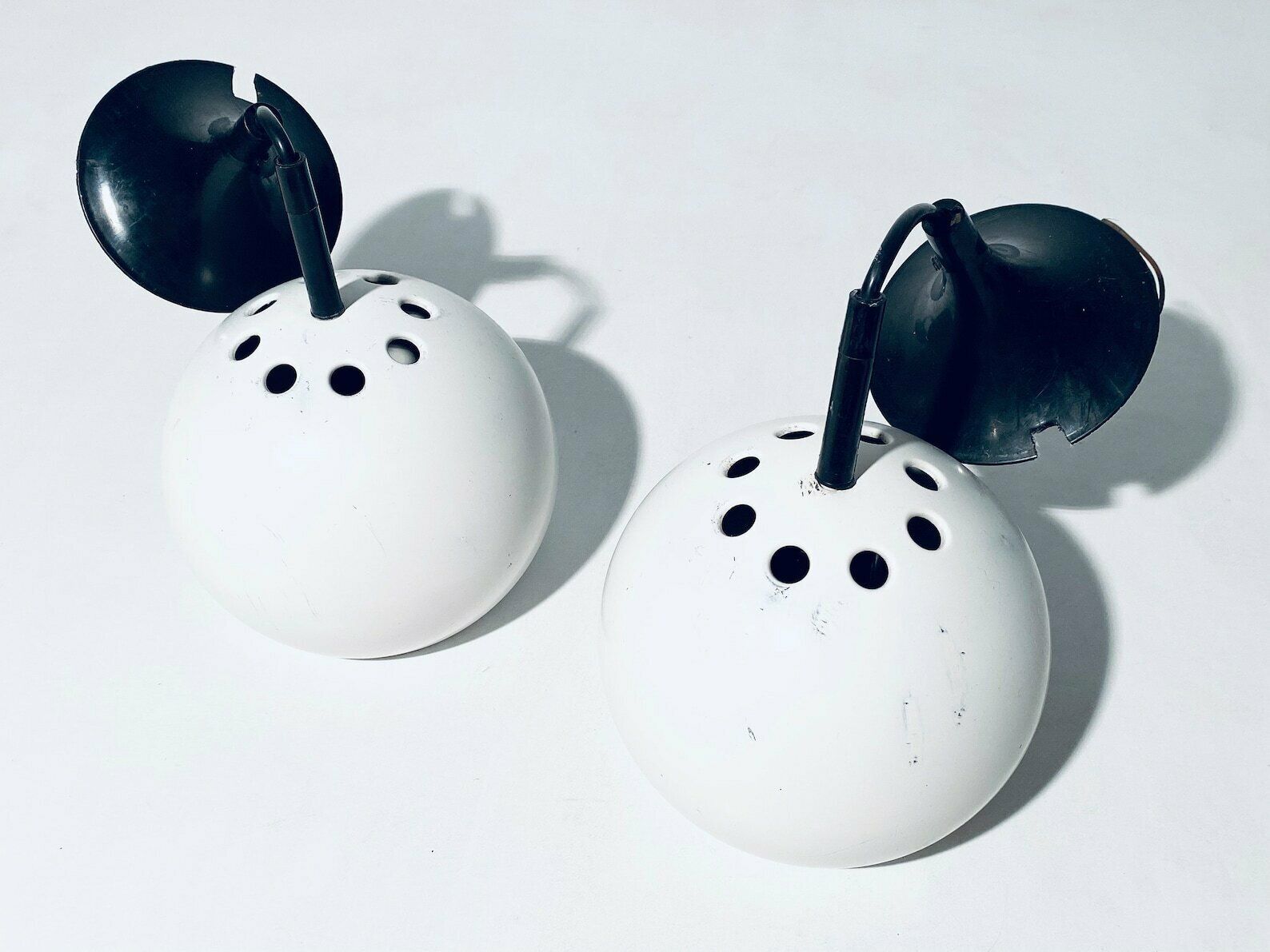 Two 1970s Luminaires Nf Metal White Globe Hanging Lamps / Vintage Decor France photo 167.0