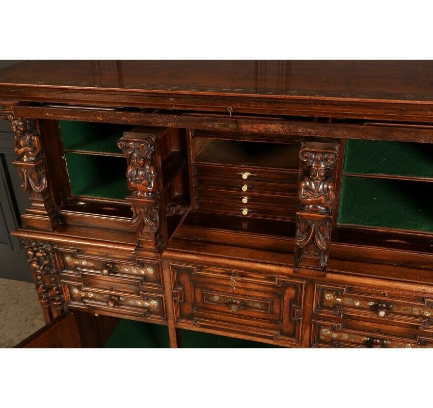 19th Century Walnut & Mother Of Pearl Inlaid Dresser photo vintage