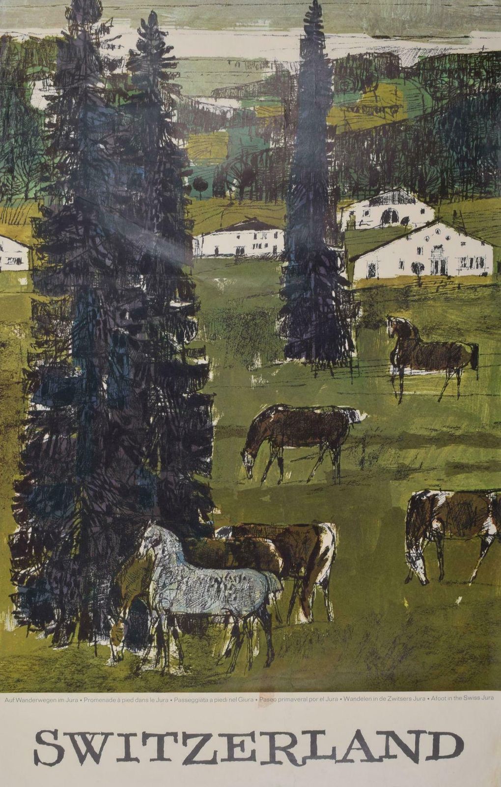Hugo Wetli Switzerland Horses By Hugo Wetli Original Vintage Poster Swiss Jura Alps