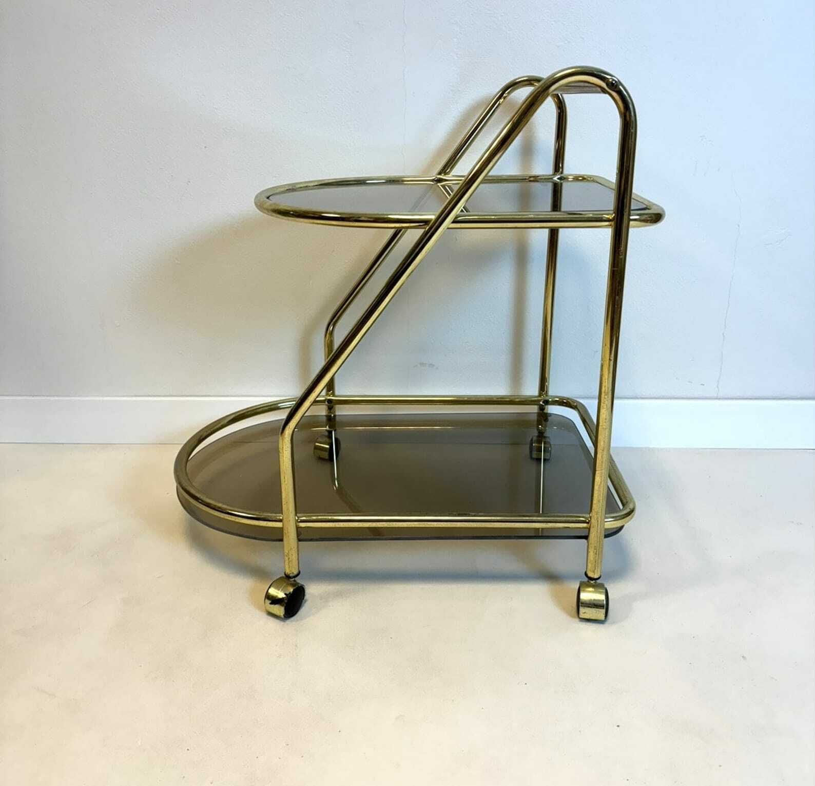 photo furniture Vintage Hollywood Regency Brass/Smoked Glass Bar Cart