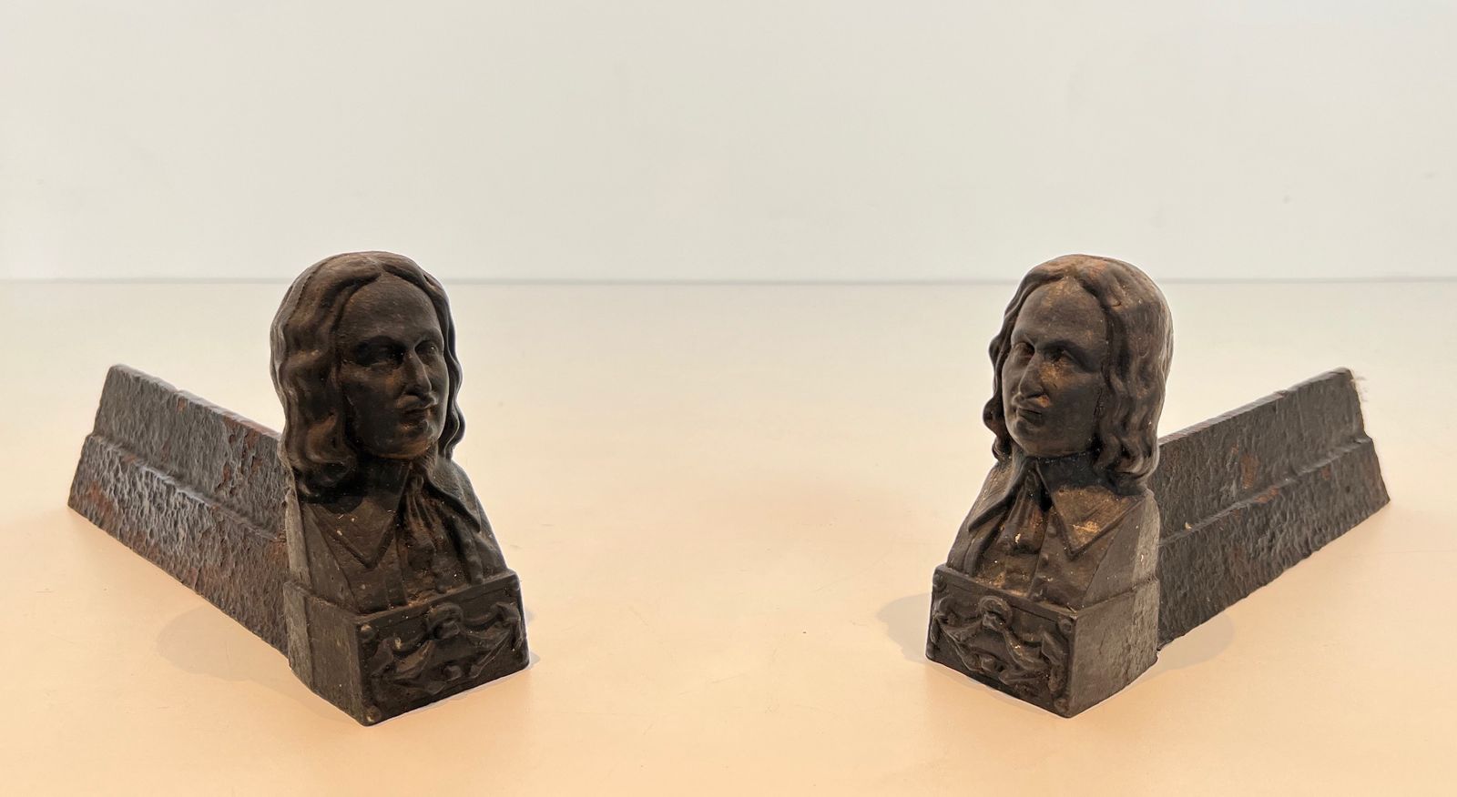 Pair Of Cast Iron Andirons With The Effigy Of Beethoven photo furniture