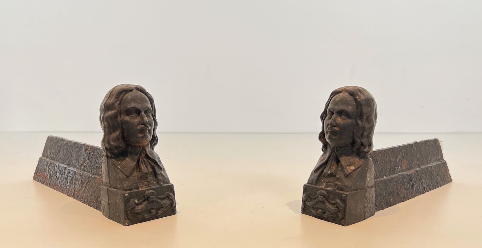 Home Decor Pair Of Cast Iron Andirons With The Effigy Of Beethoven photo