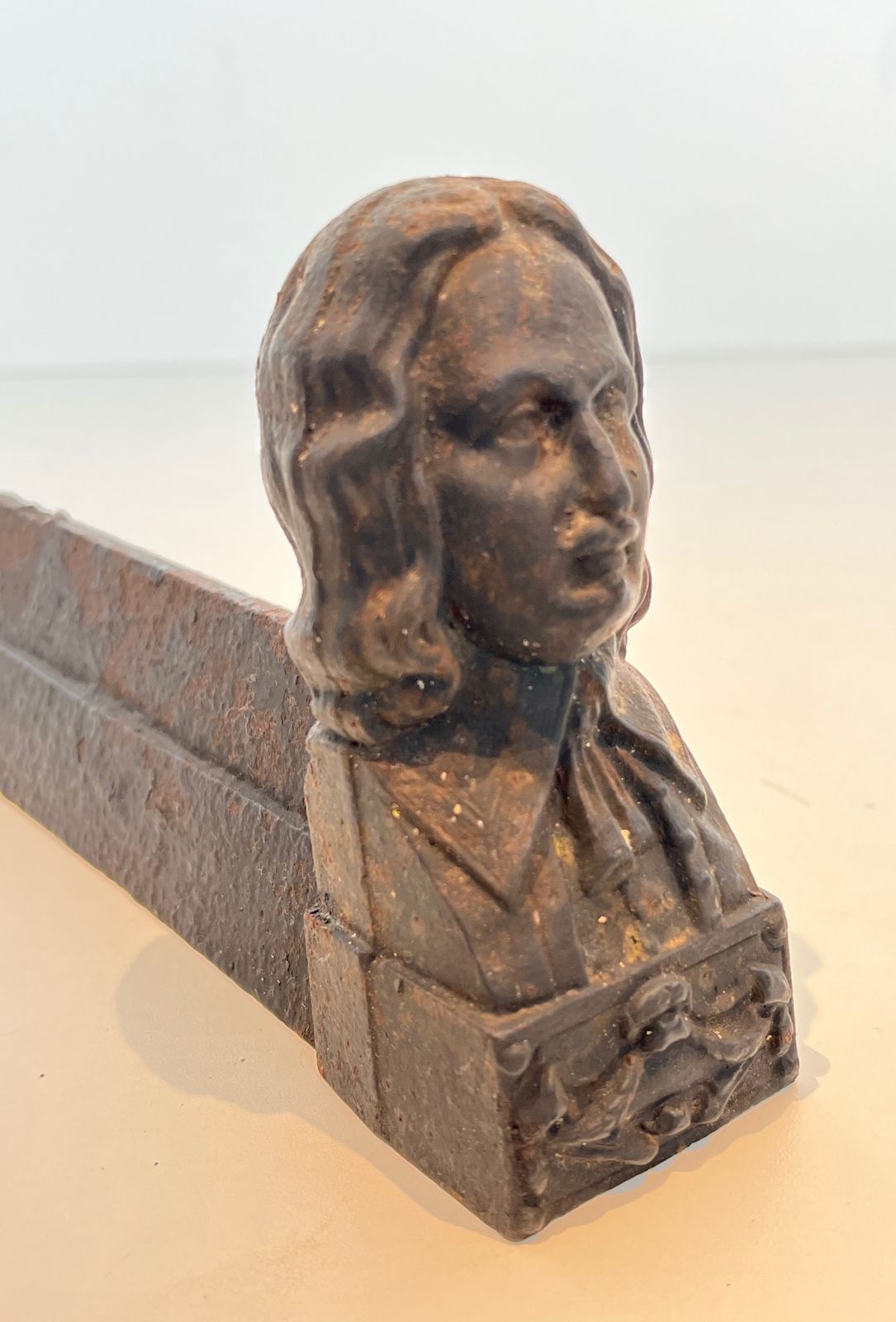 photo buy Pair Of Cast Iron Andirons With The Effigy Of Beethoven