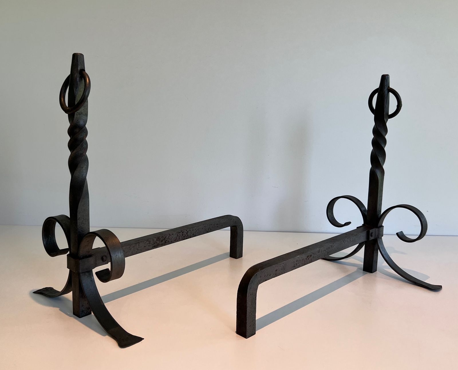 Pair Of Wrought Iron Andirons, 1950s photo for sale