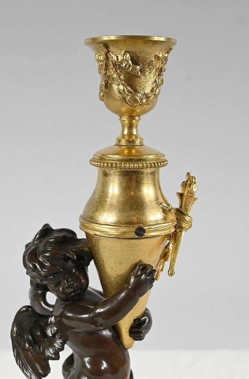 Bronze Candlestick “Blindfolded Love”, Signed Ferville Suan – Late 19th Century photo Home Decor