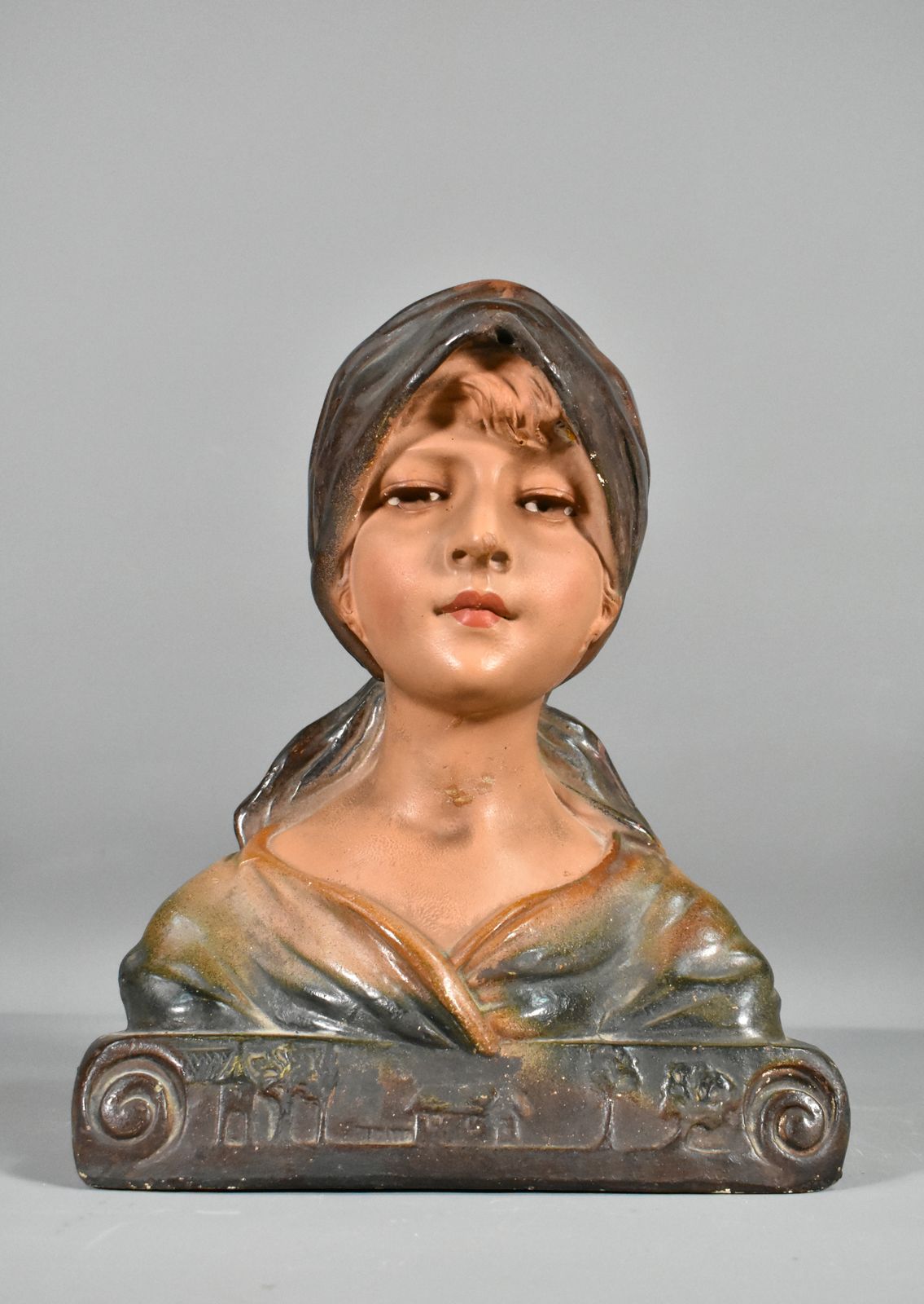 300.0 French Antique Bust Of A Young Girl In Plaster photo