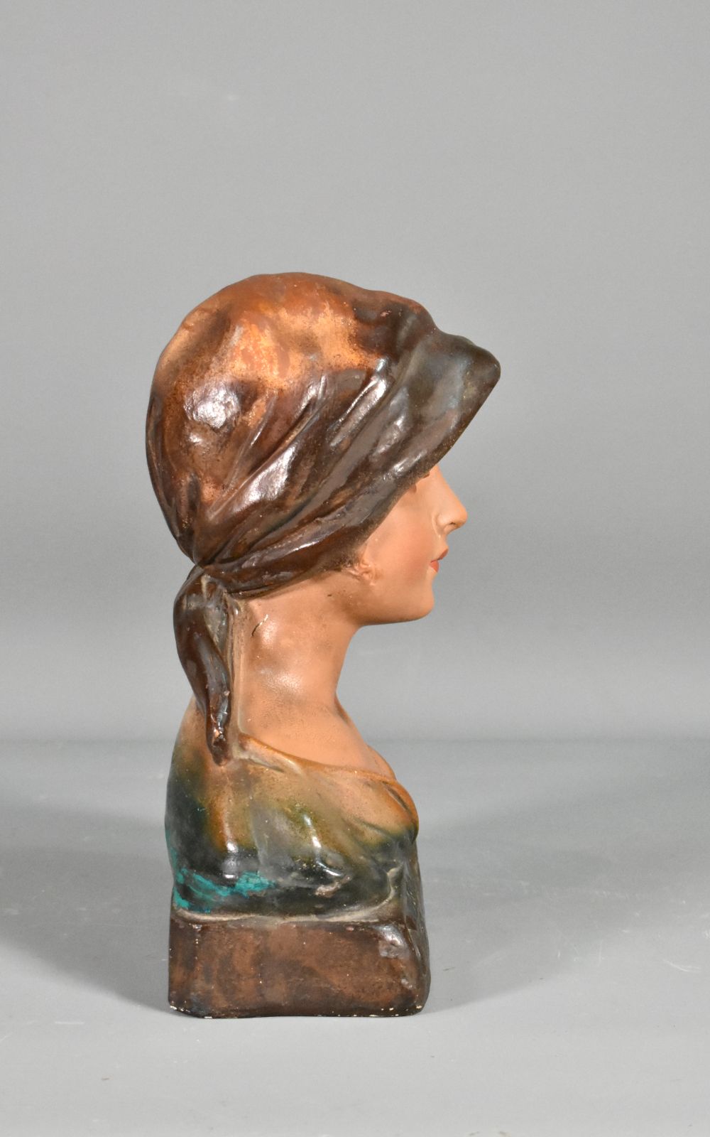 French Antique Bust Of A Young Girl In Plaster photo Art