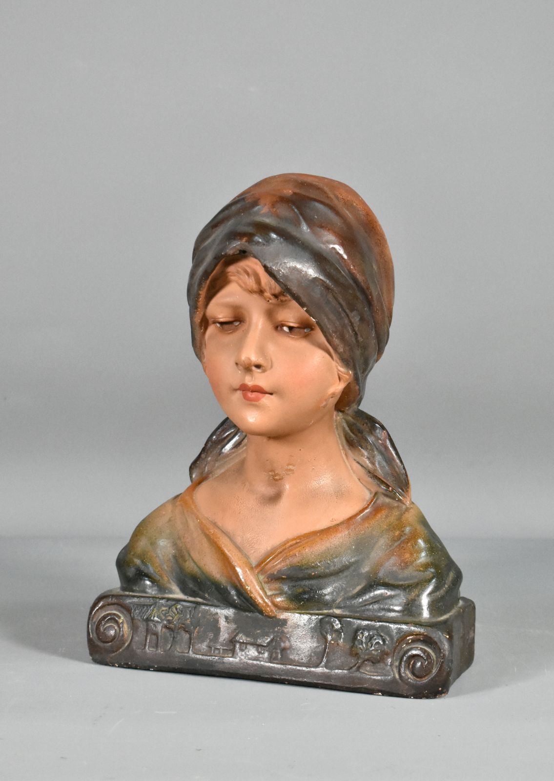 French Antique Bust Of A Young Girl In Plaster photo for sale