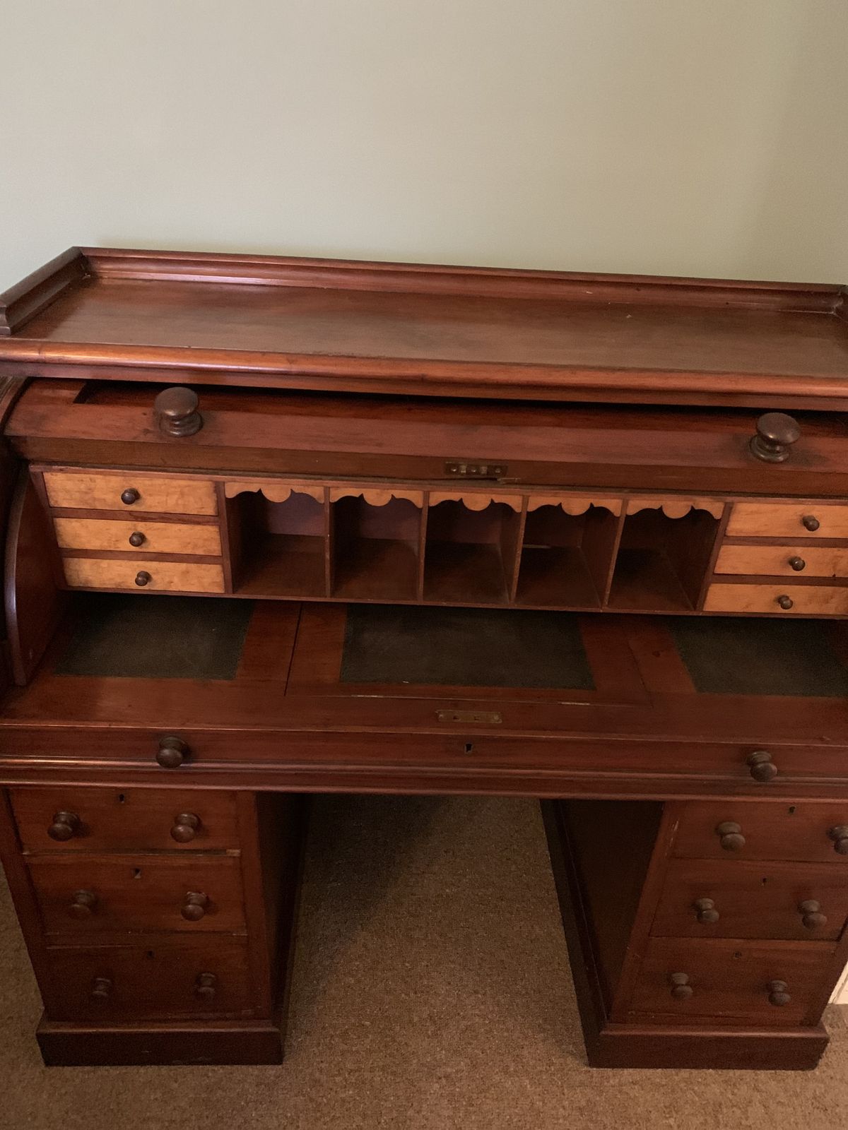 Quality Mahogany And Satinwood Roll Top Desk photo furniture