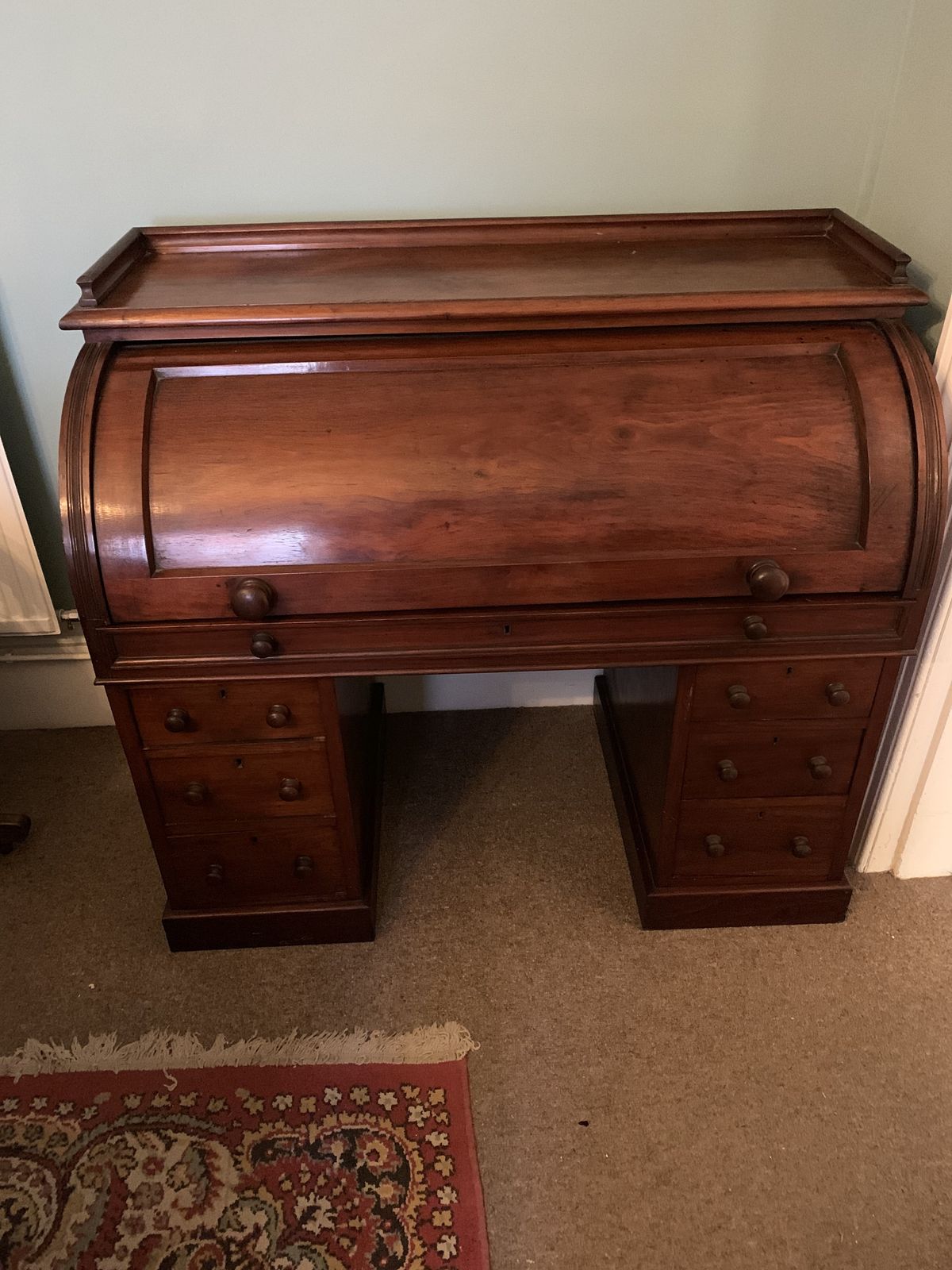 Quality Mahogany And Satinwood Roll Top Desk photo for sale