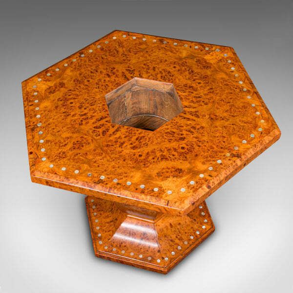photo furniture Vintage Hexagonal Coffee Table, English, Burr Walnut, Centrepiece, Art Deco