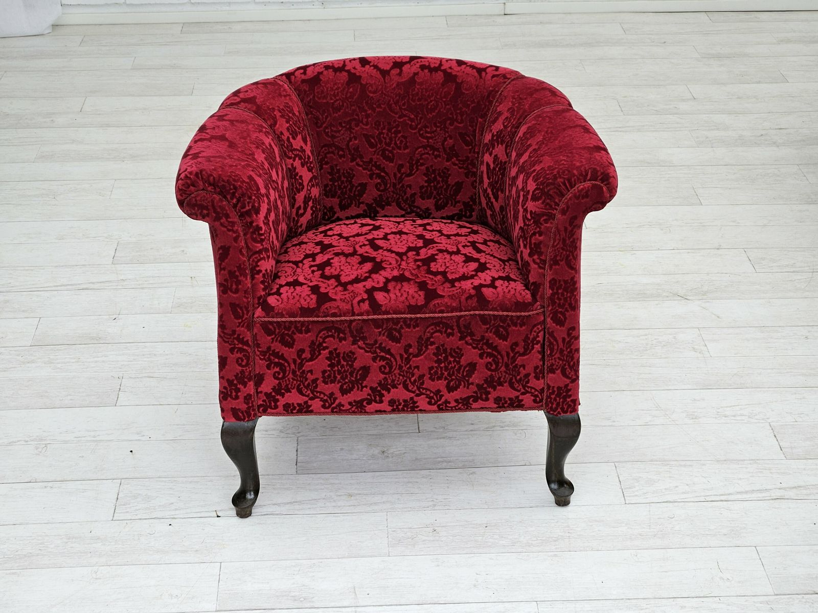 Ca. Jaren 1950, Paar Deense Lounge Fauteuils, Rood Katoen/Wollen Stof, Beukenhout. photo buy