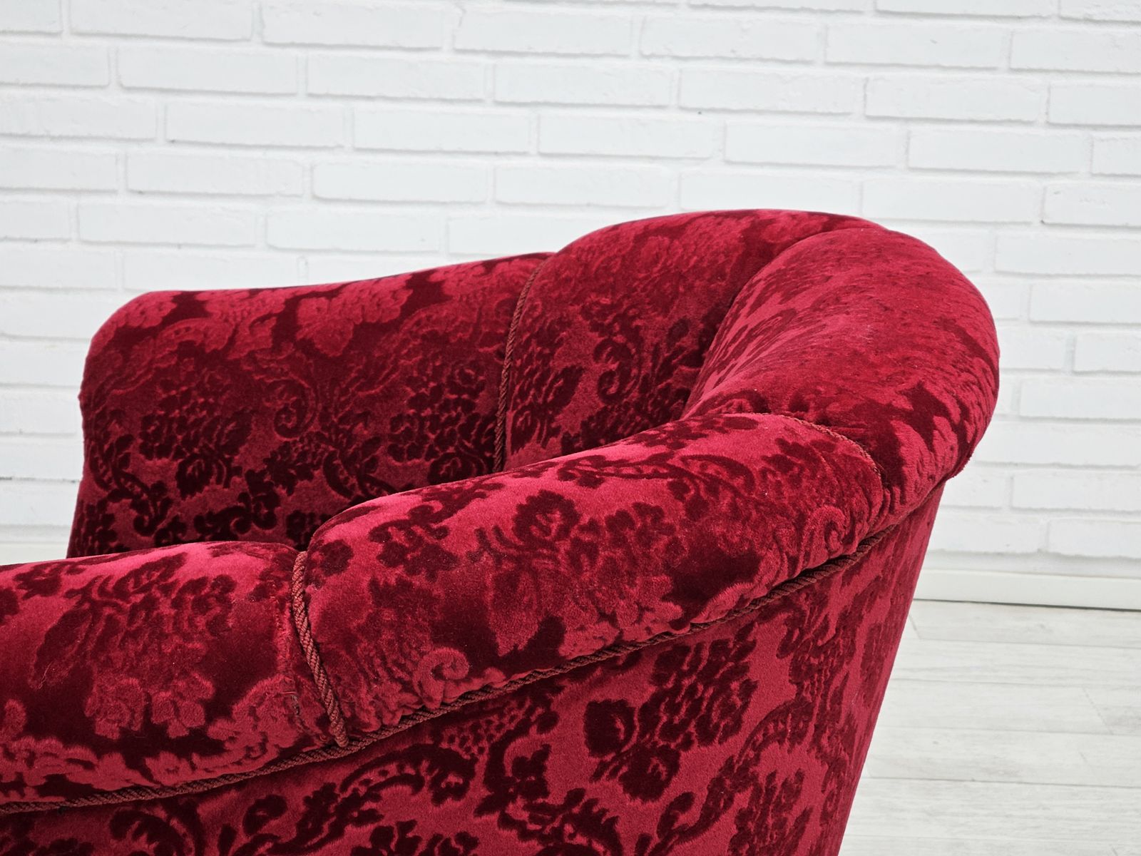 1950s, Pair Of Danish Lounge Chairs, Red Cotton/Wool Fabric. photo buy