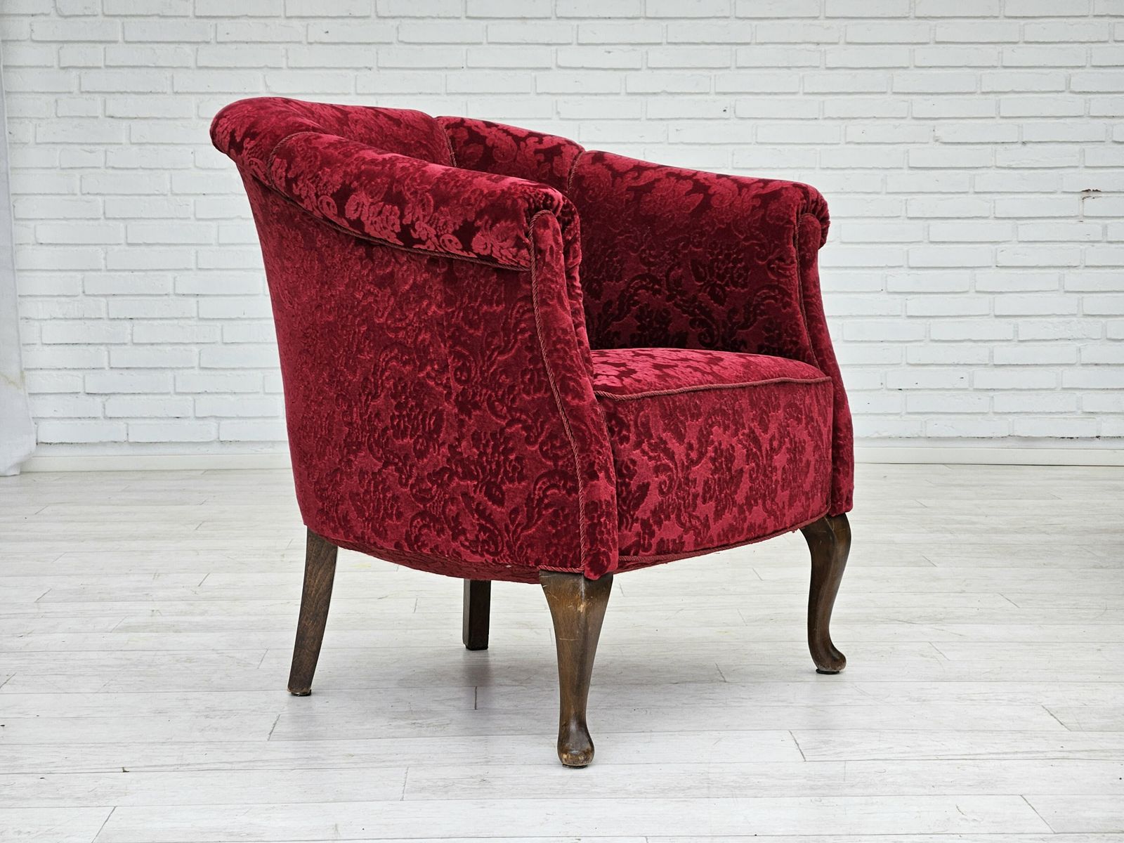1950s, Pair Of Danish Lounge Chairs, Red Cotton/Wool Fabric. photo vintage