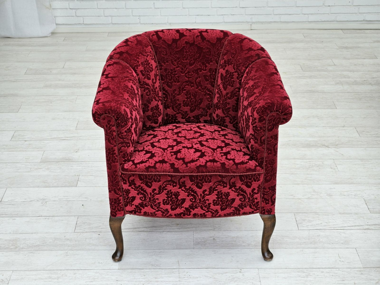Furniture 1950s, Pair Of Danish Lounge Chairs, Red Cotton/Wool Fabric. photo