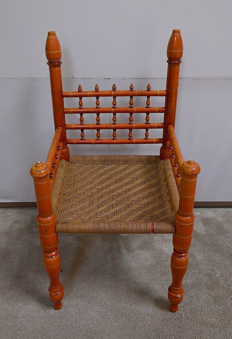 Armchair In Painted Wood And Braided Ropes, India – 1st Part 20th Century