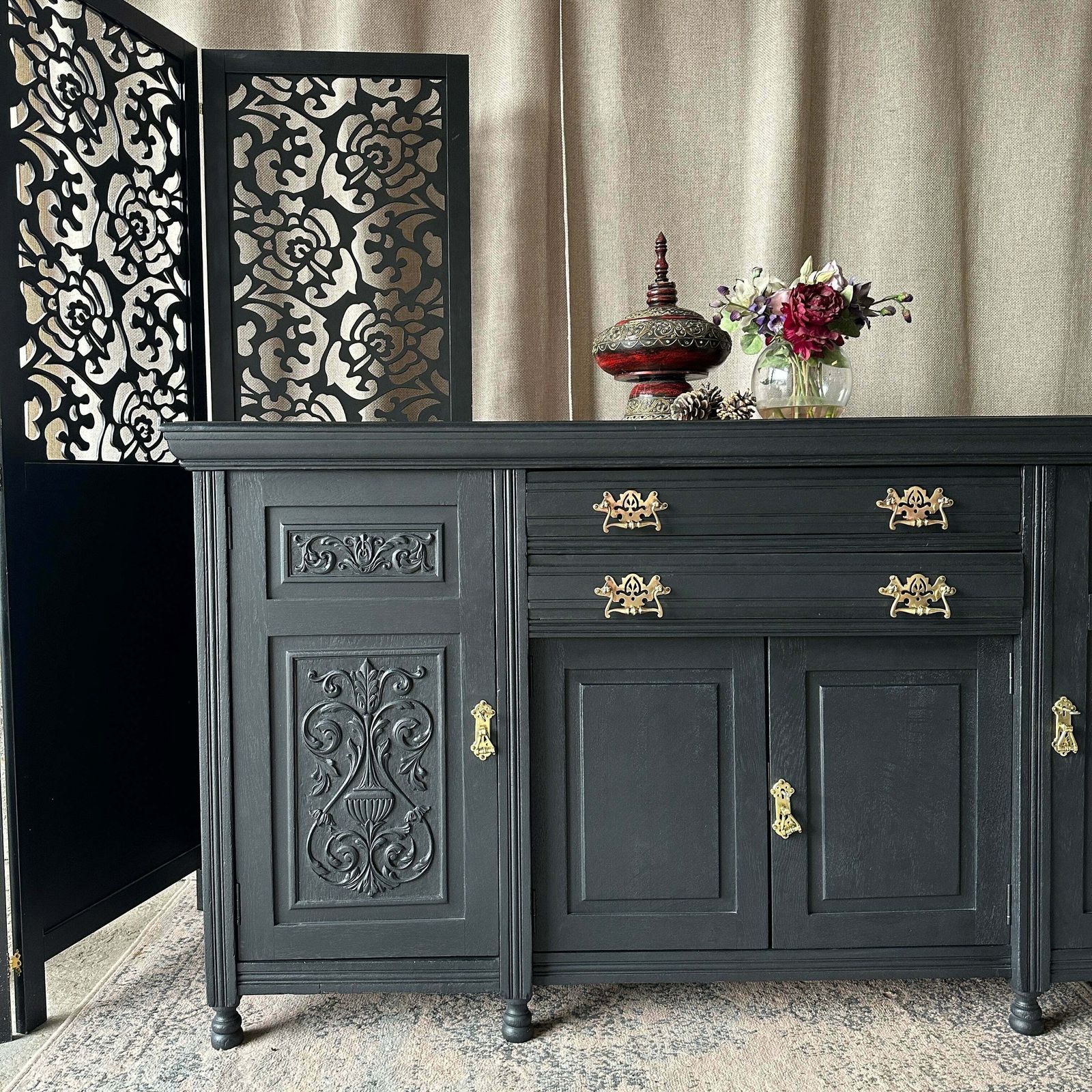 Painted Antique Sideboard Victorian Sideboard Heavily Carved Commission Order photo buy