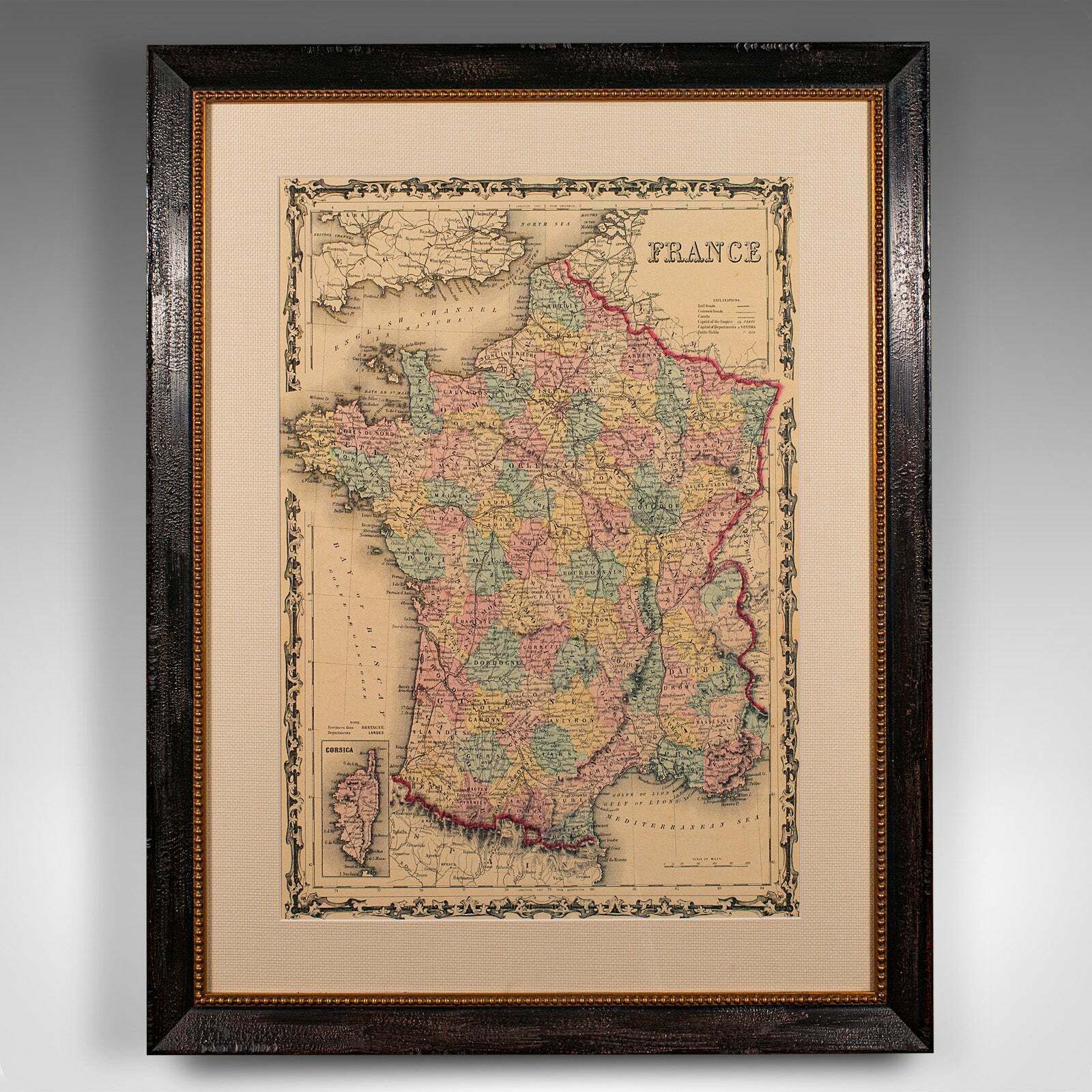 Large Vintage France Map, Continental, Historical Cartography, Late 20th Century photo furniture