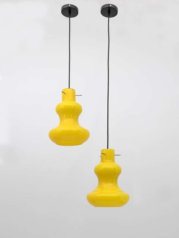 Massimo Vignelli Mid Century Modern Murano Glass Pendants For Vistosi, 60s Pair photo Lighting