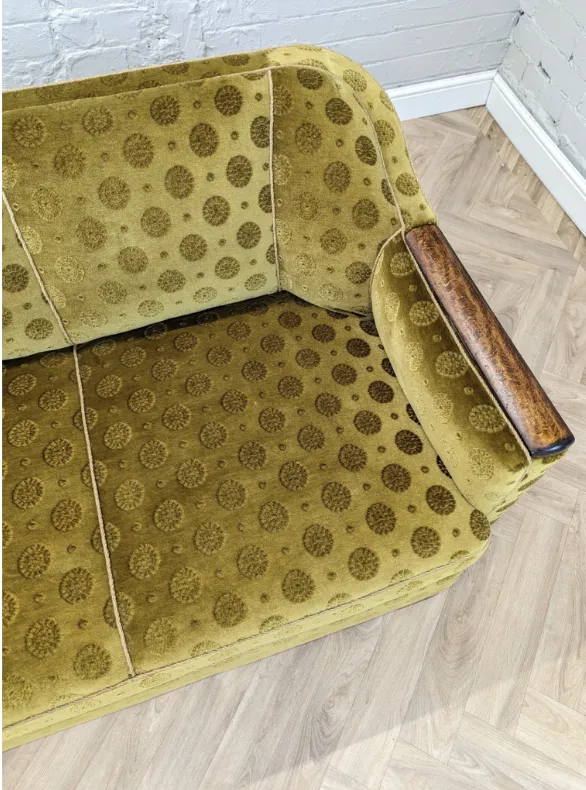 Mid Century Art Deco Swedish Gold Velour & Beech 3 Seater Cocktail Sofa 1930 photo for sale