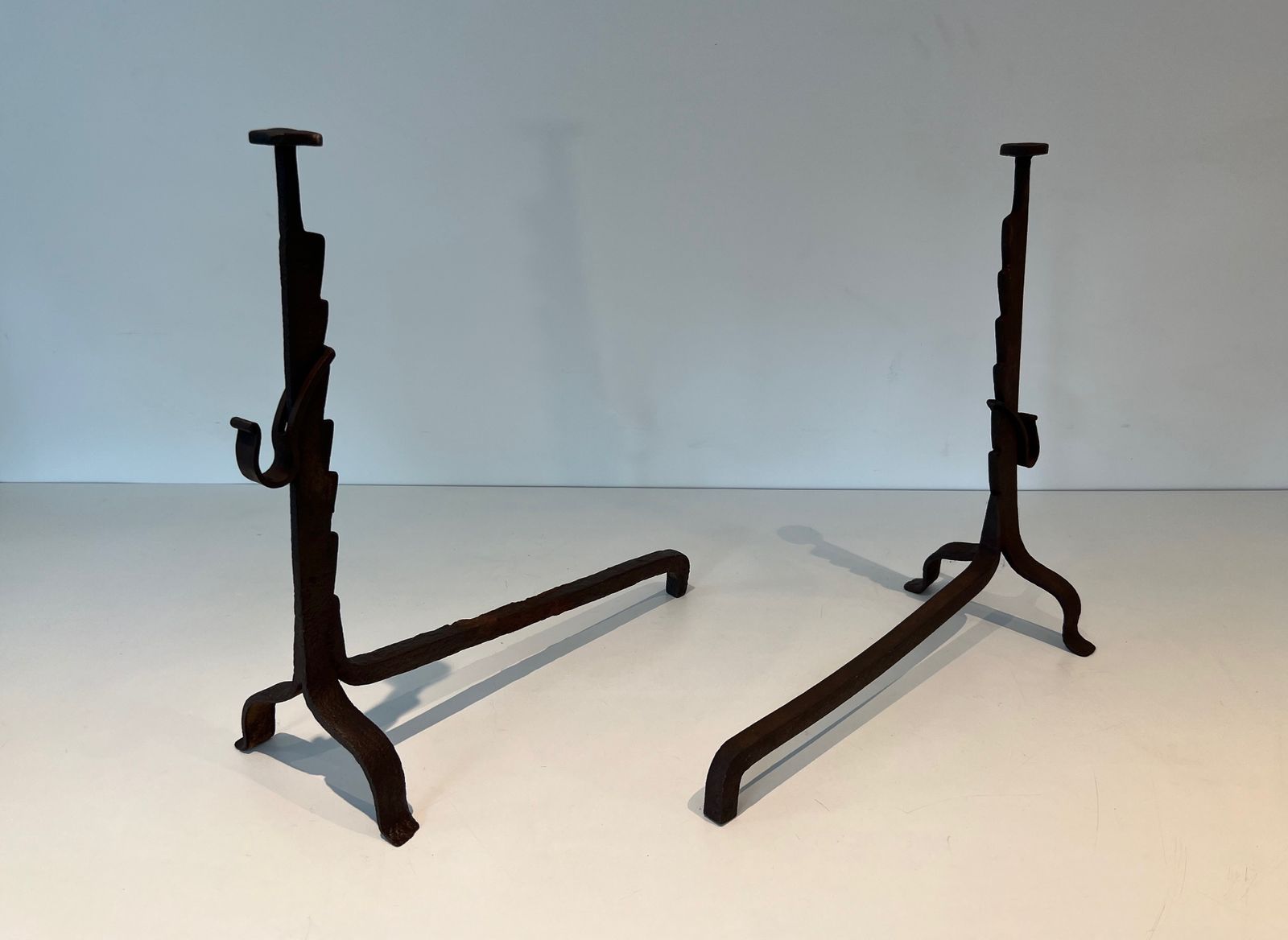Pair Of Wrought Iron Andirons, 1900s photo Home Fixtures