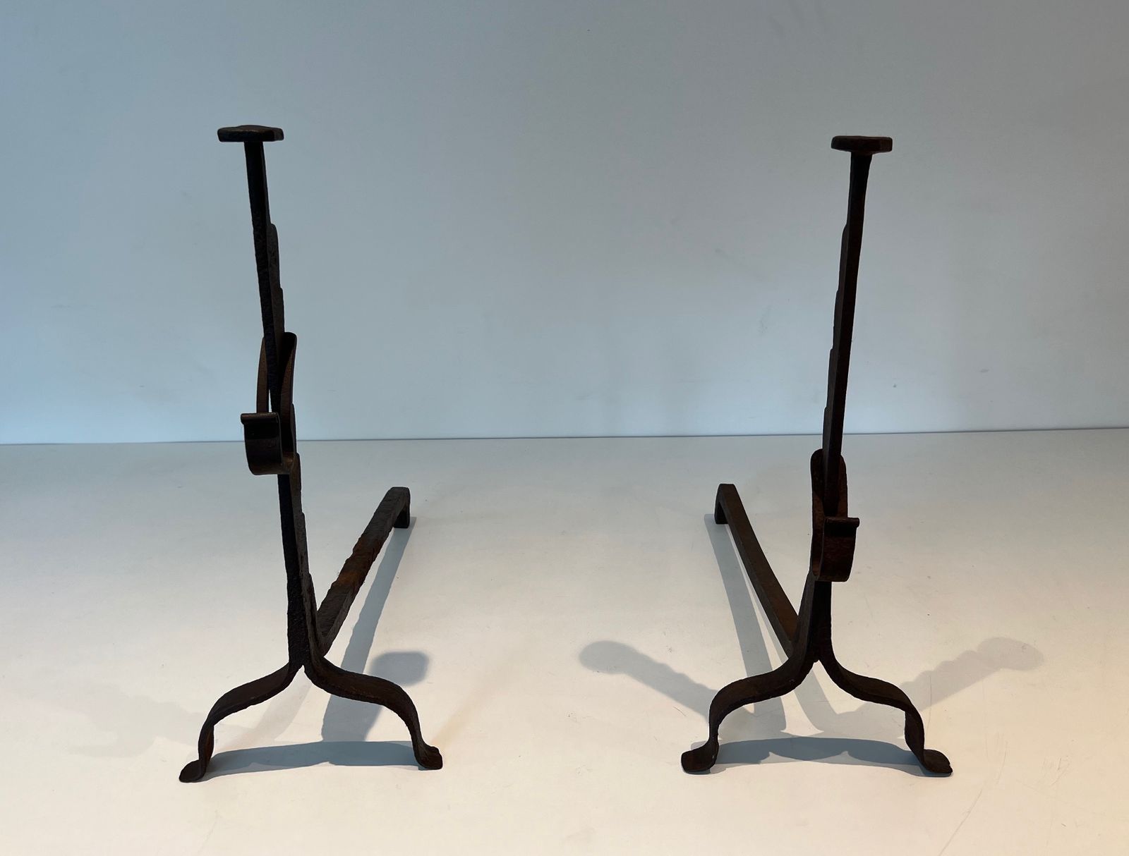 photo for sale Pair Of Wrought Iron Andirons, 1900s