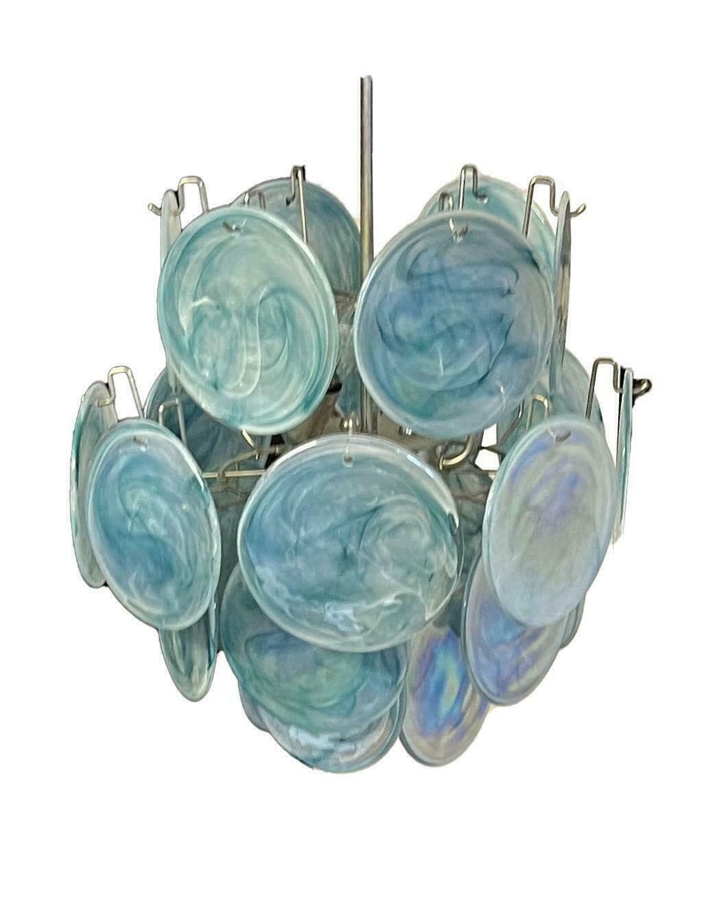 1970s Beautiful Vintage Italian Murano Chandeliers, 24 Blue Discs photo for sale