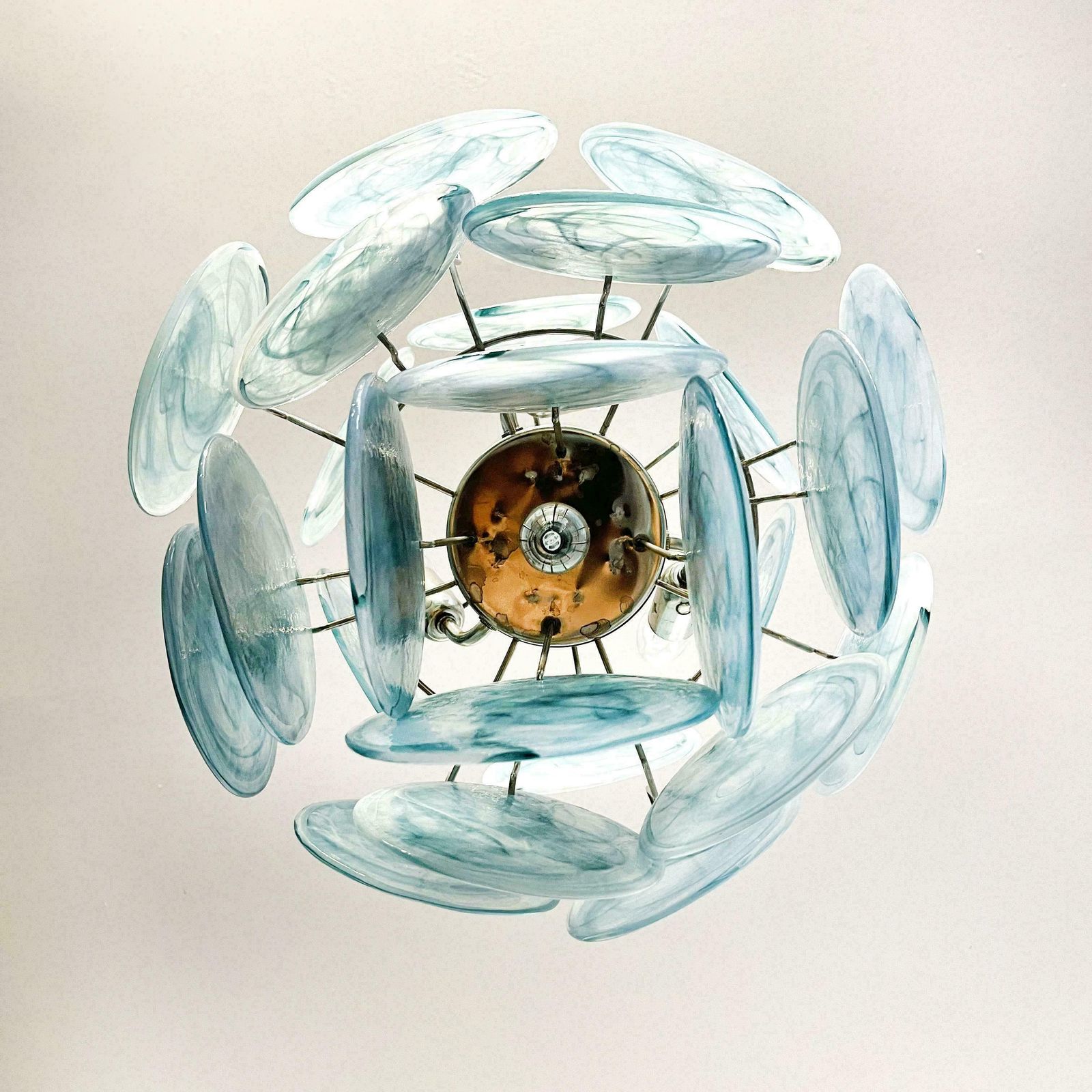 1970s Beautiful Vintage Italian Murano Chandeliers, 24 Blue Discs photo Lighting