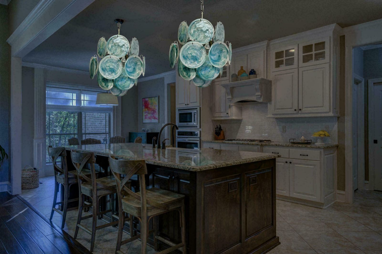 1970s Beautiful Vintage Italian Murano Chandeliers, 24 Blue Discs photo 1500.0
