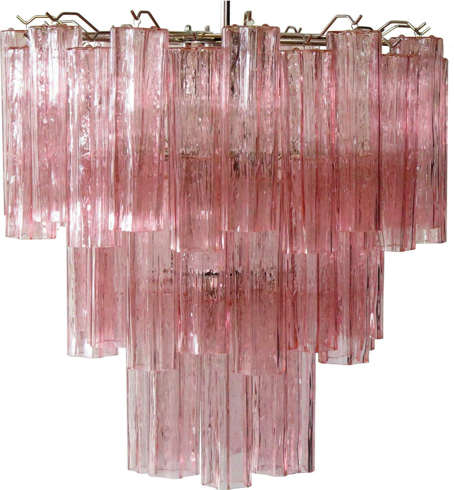 Trio Of 52 Pink Tronchi Chandeliers Style Toni Zuccheri For Venini, Murano photo 5330.0