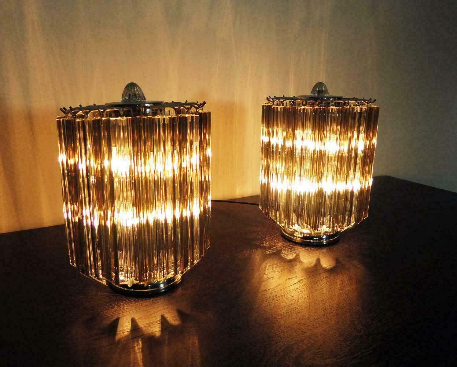 Pair Of Table Lamps 24 Transparent And Smoked Quadriedri Murano 1990s photo Lighting