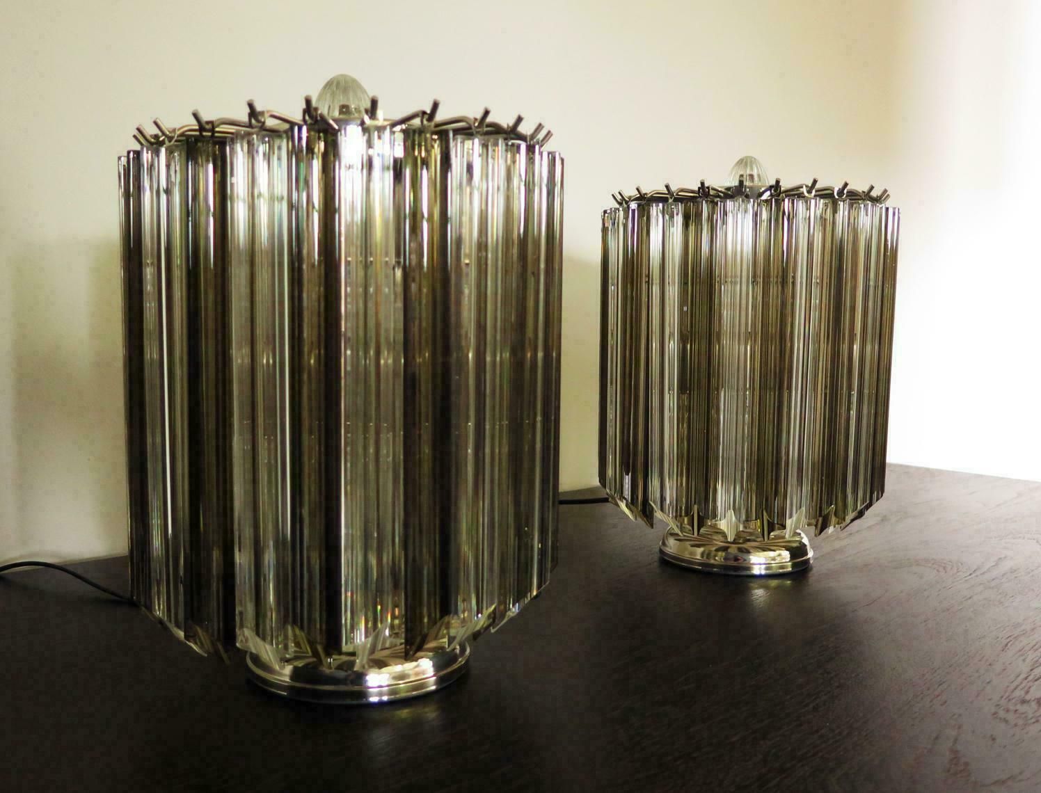 1332.0 Pair Of Table Lamps 24 Transparent And Smoked Quadriedri Murano 1990s photo
