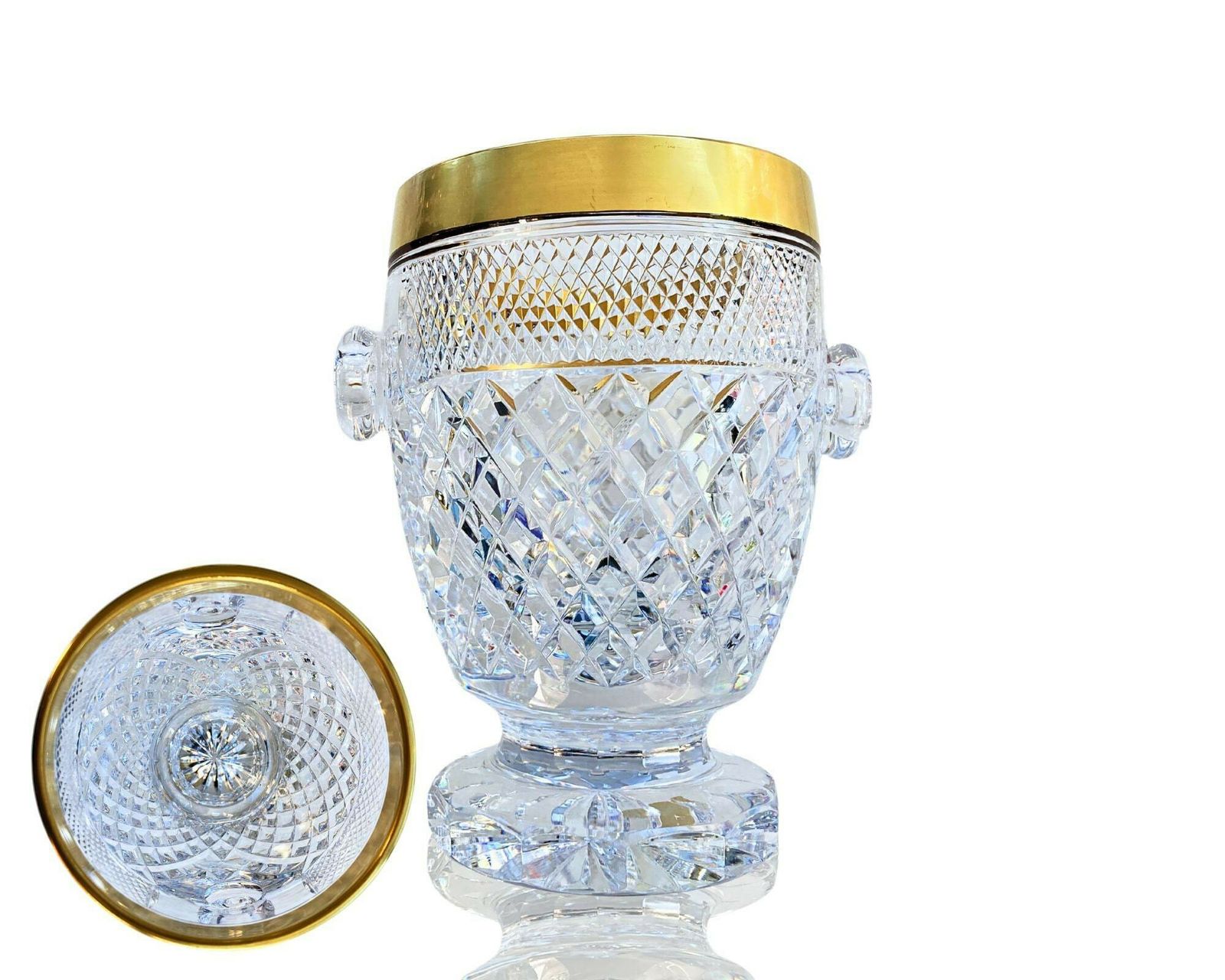 Kristallen Ijsemmer Met Handvatten | 24k Gouden Rand | Diamantslipwerk | Ca. Jaren 1950–1970