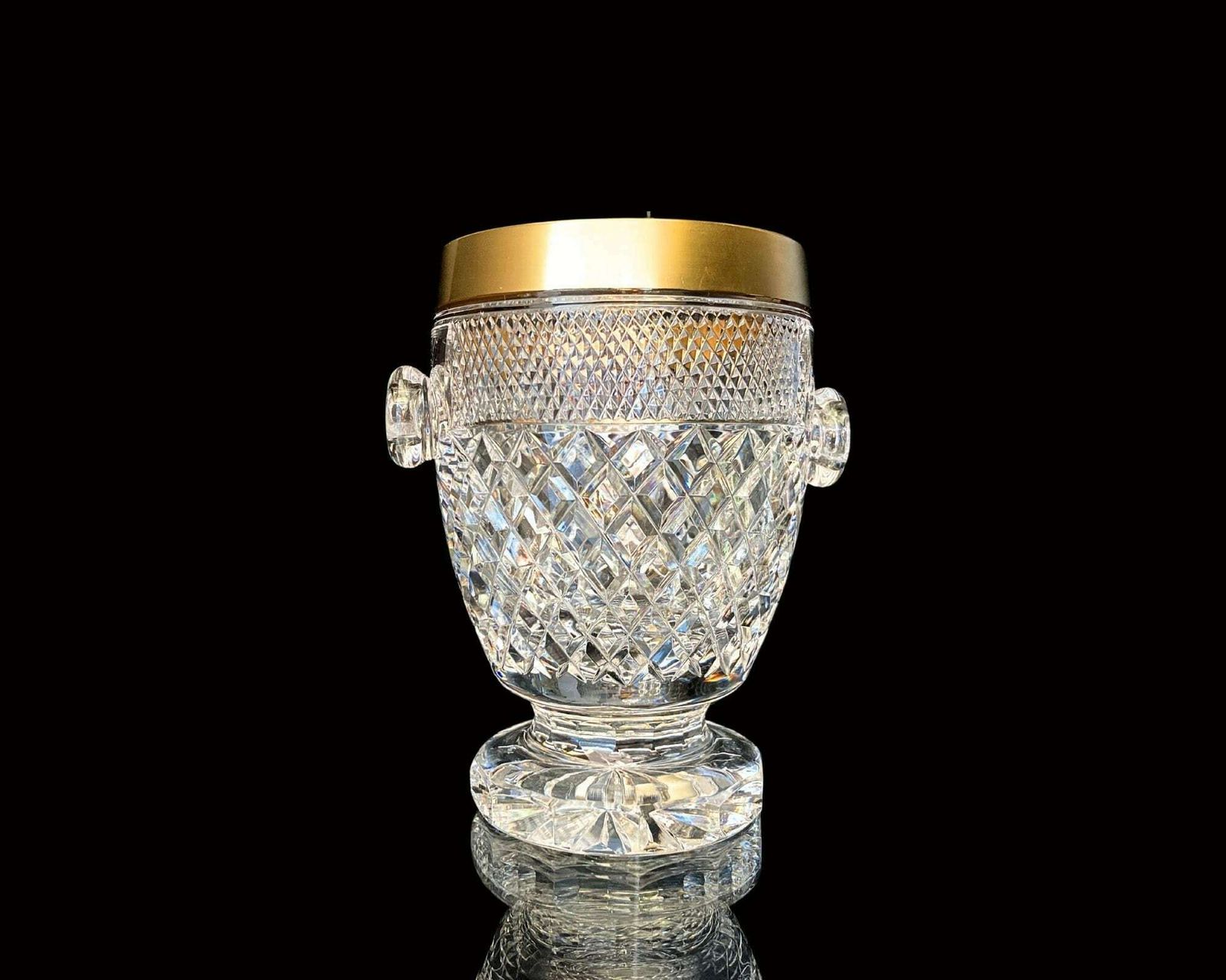 Crystal Ice Bucket With Handles | 24k Gold Trim | Diamond Cuttings | 1950s 1970s photo furniture