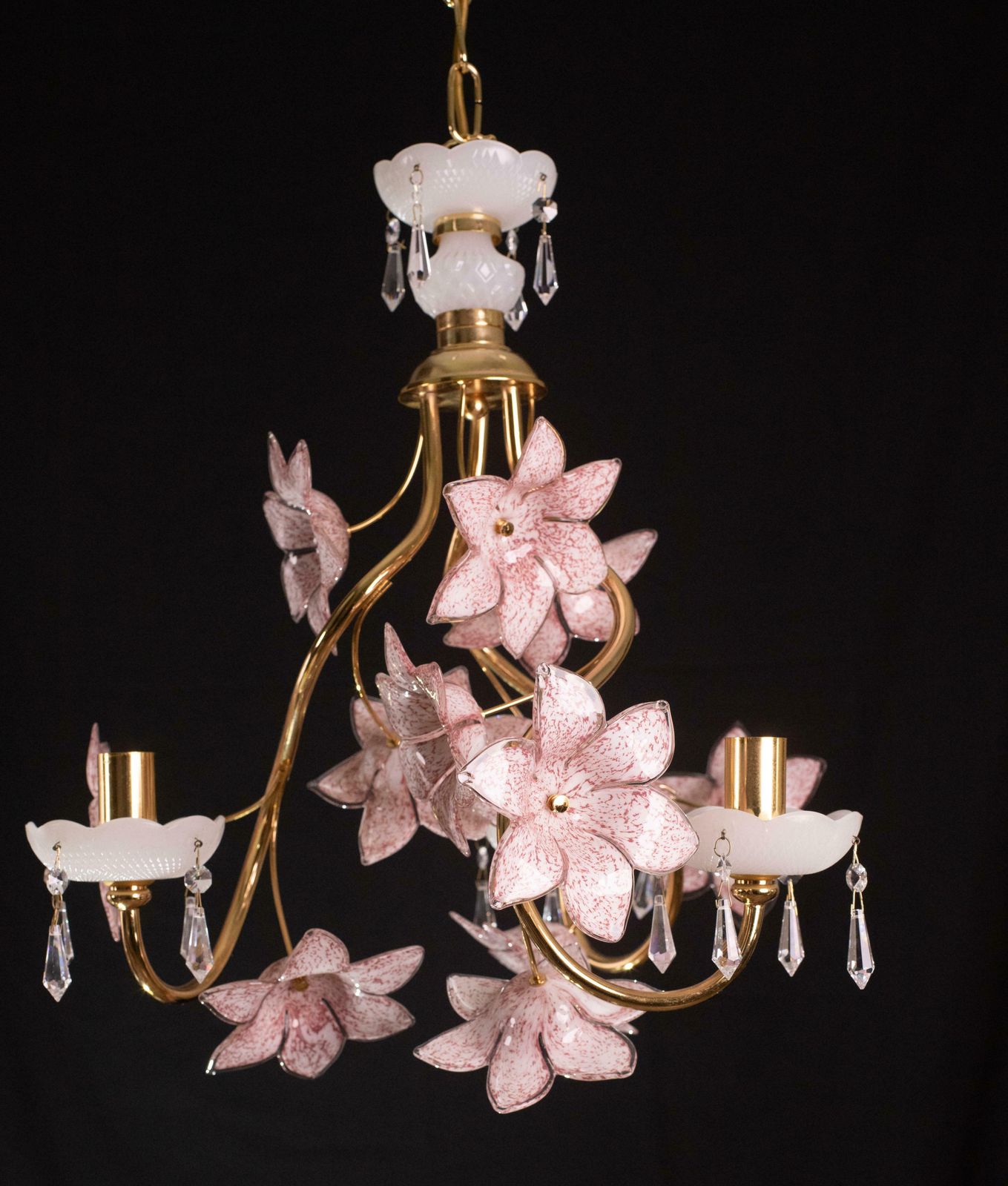 photo for sale Delicious Pink Flowers Murano Chandelier, 1970s