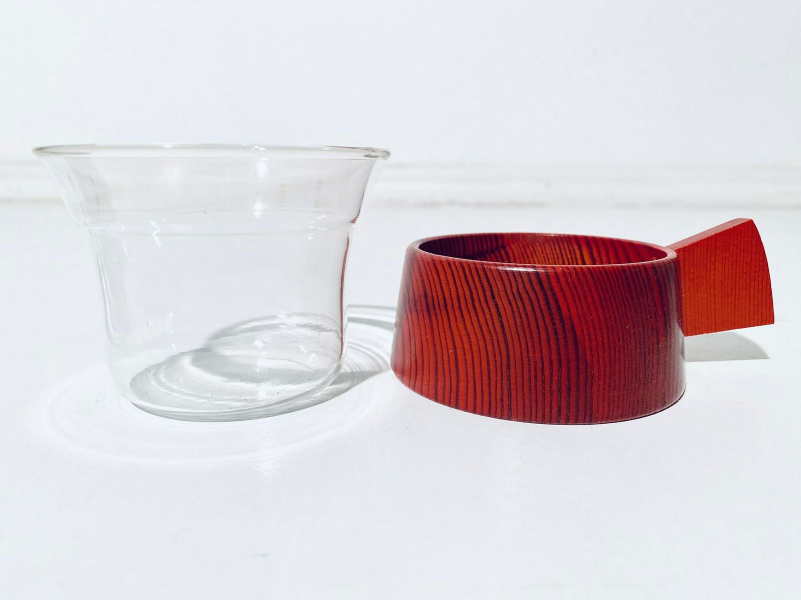 Red Wooden Tea Set With Six Glasses Plus Tray Schott Mainz Jenaer Glas / Vintage Decor 1960s photo Home Decor