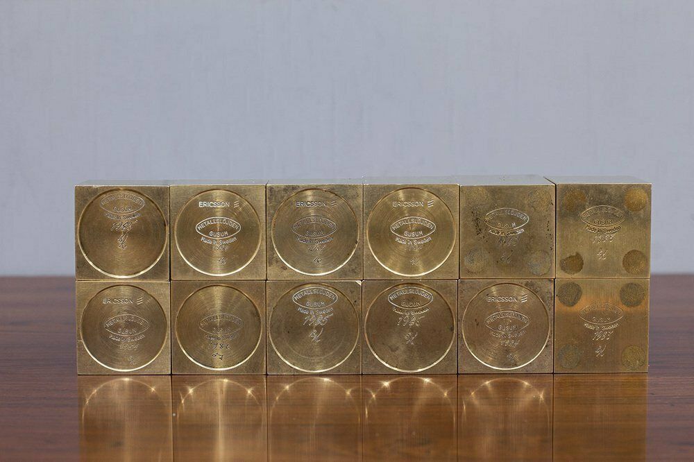 Swedish Cubic Brass Candlesticks By Gusum Metallslöjden, 1980s, Set Of 12 photo buy