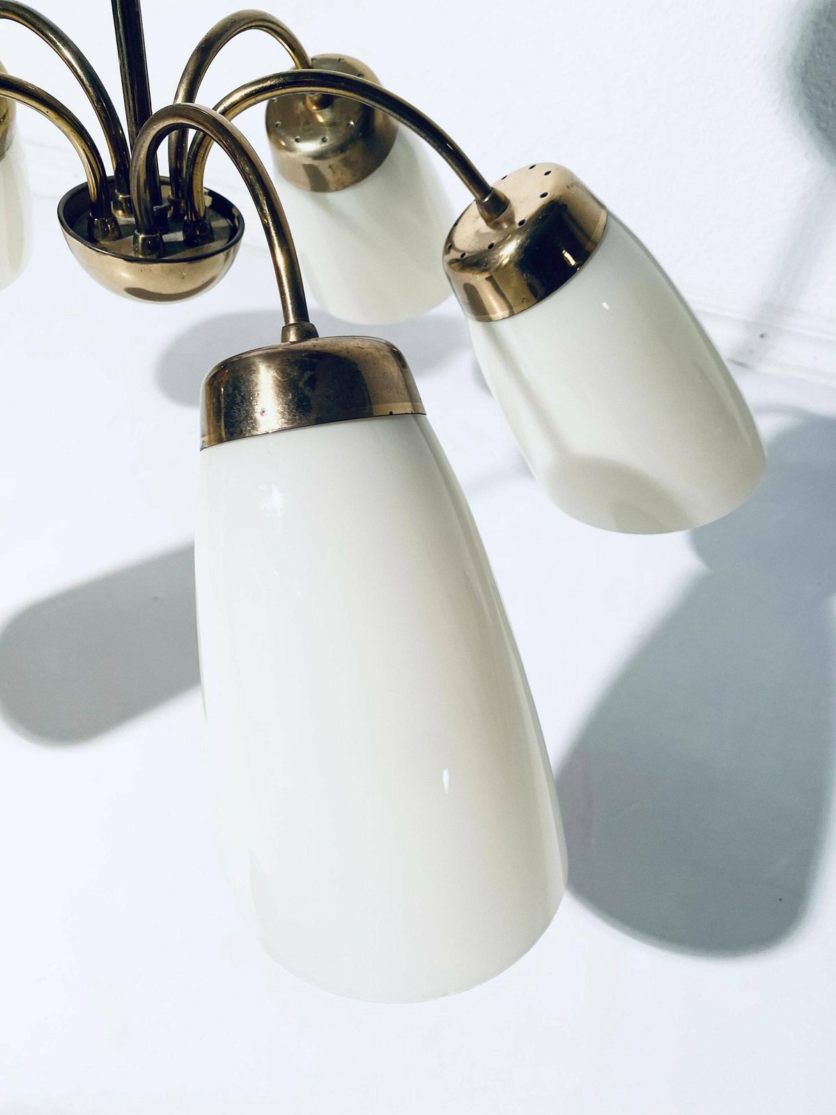 photo for sale Mid Century Gold Chandelier Ceiling Lamp With Five Lamps / Rockabilly Interior 1950s