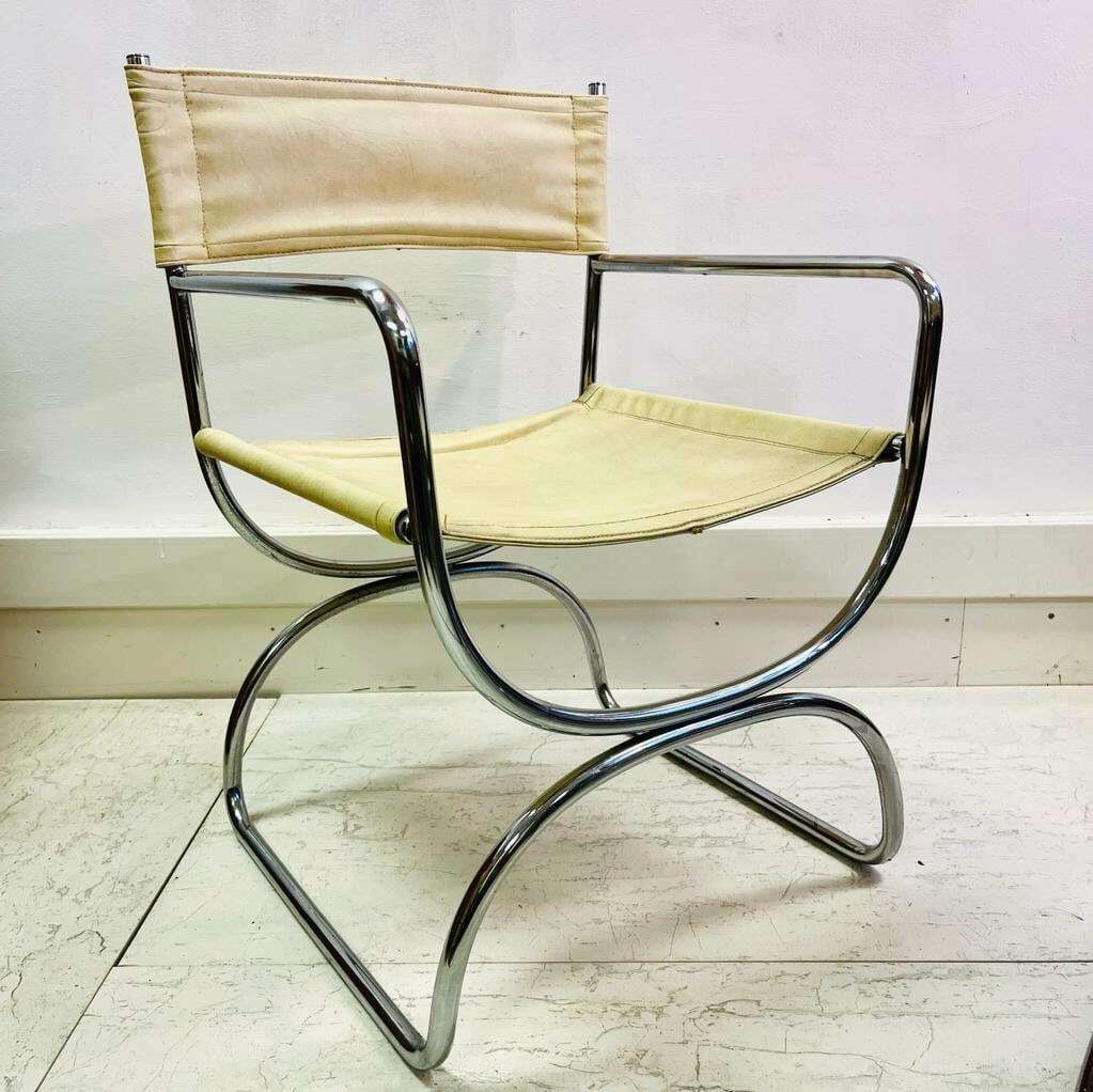 A Pair Of Mid Century Cream Leather And Chrome Chairs Dining Chairs photo buy