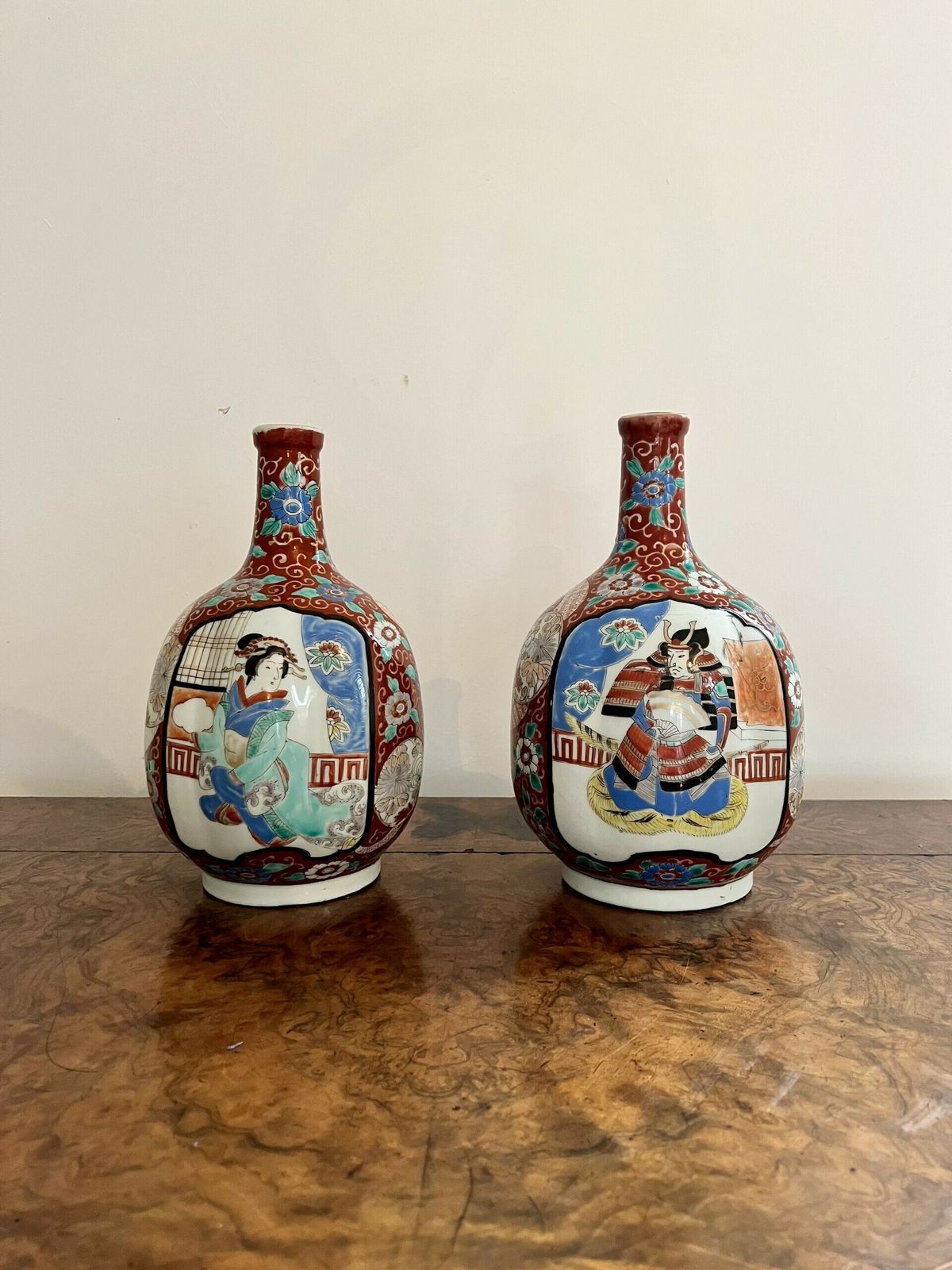 Quality Pair Of Antique Japanese Imari Shaped Vases