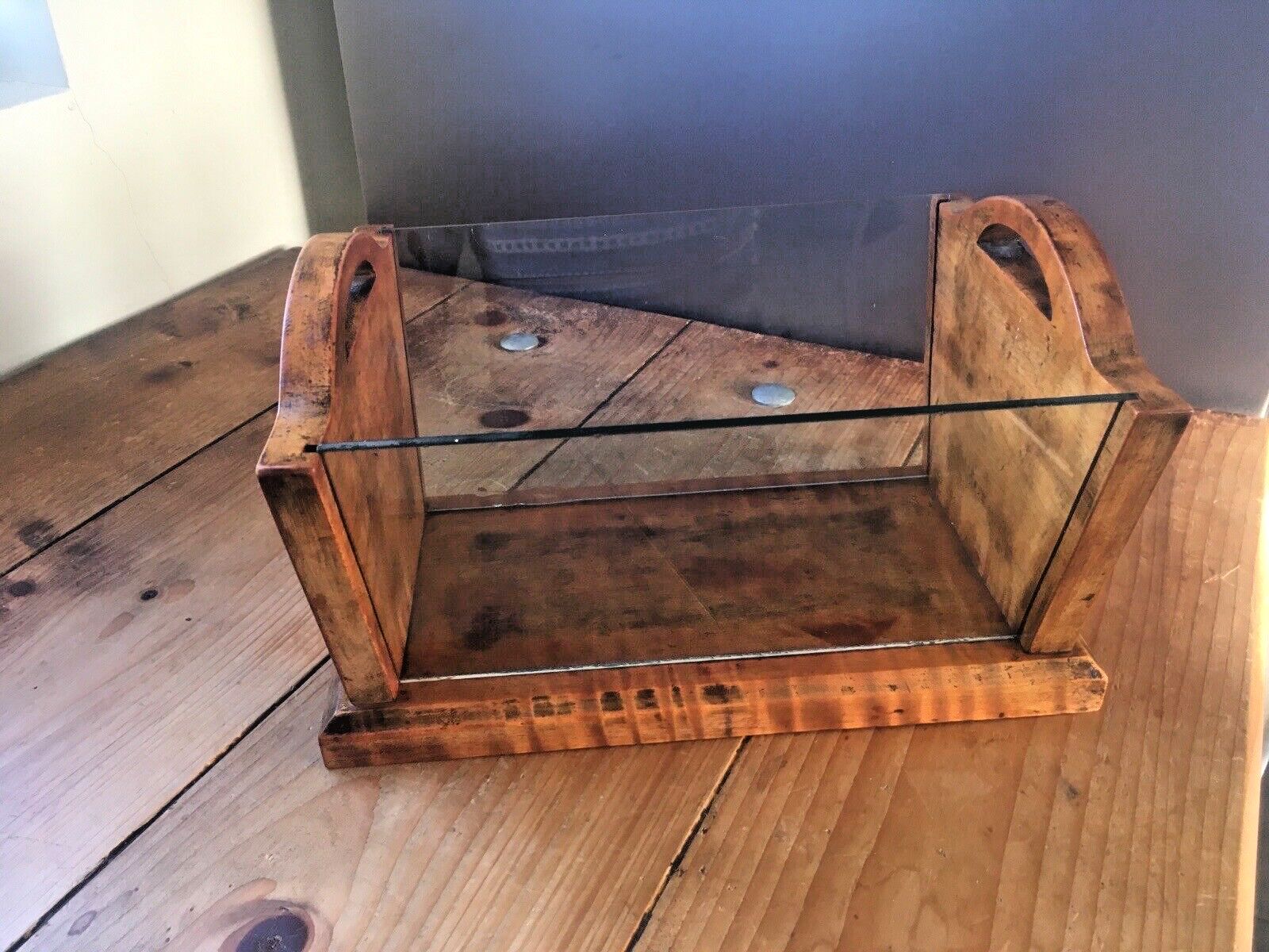 Lovely Antique Art Deco Oak Wood & Glass Trough Centrepiece Fruit Bowl Vintage