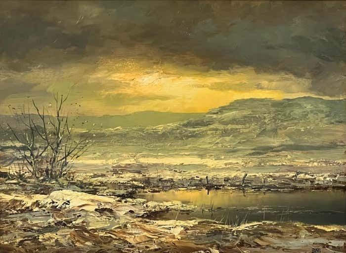 Joop Smits Painting Of The Winter Sunshine With Mountain Lake By 20th Century Dutch Artist 1995 Circa photo 2450.0