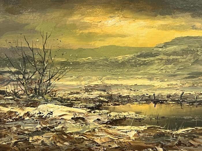 photo furniture Joop Smits Painting Of The Winter Sunshine With Mountain Lake By 20th Century Dutch Artist 1995 Circa