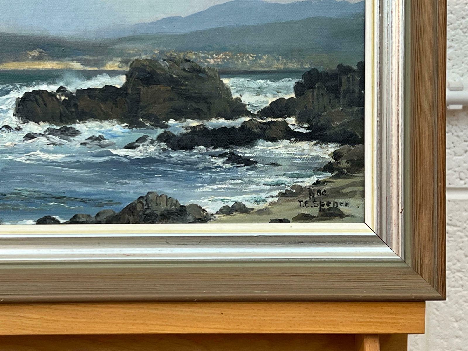 Tobias Everet Spence Seascape Painting Of Waves Crashing Against The Rocks At Pacific Grove, Monterey 1980 photo 1950.0