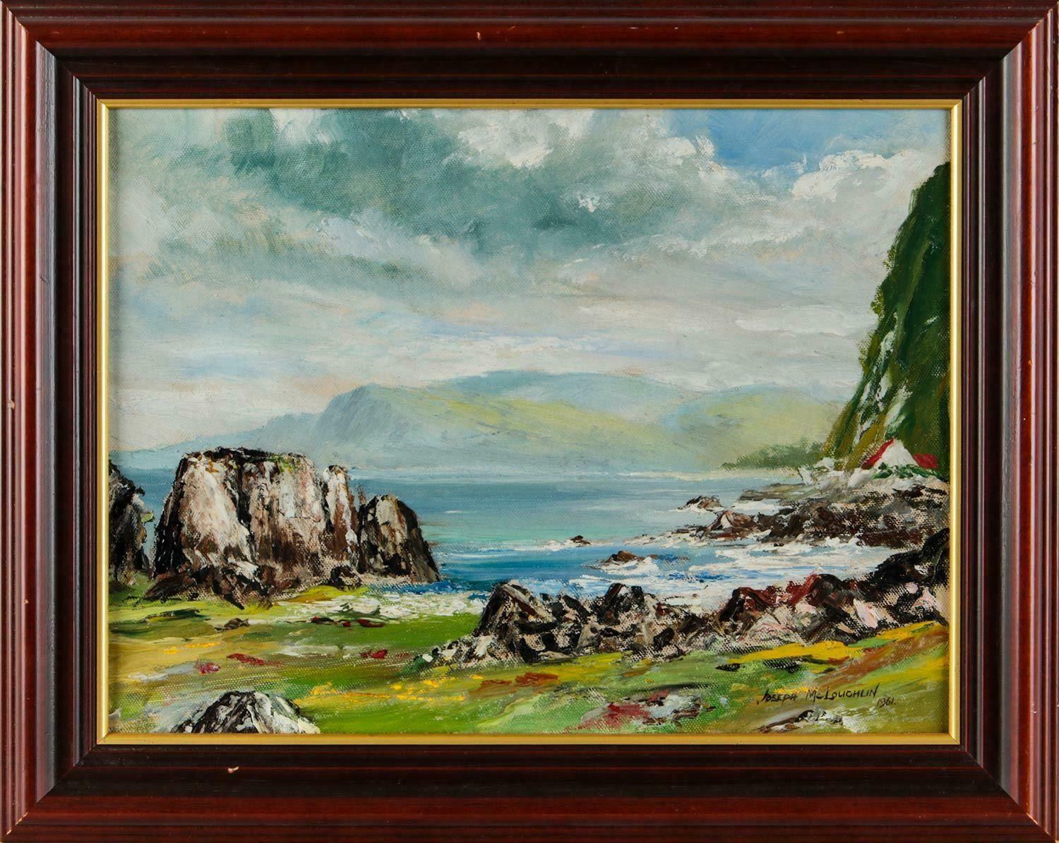 Joseph Mcloughlin Oil Painting Of The North Rocky Coastline Of Ireland By Northern Irish Artist 1961 photo furniture