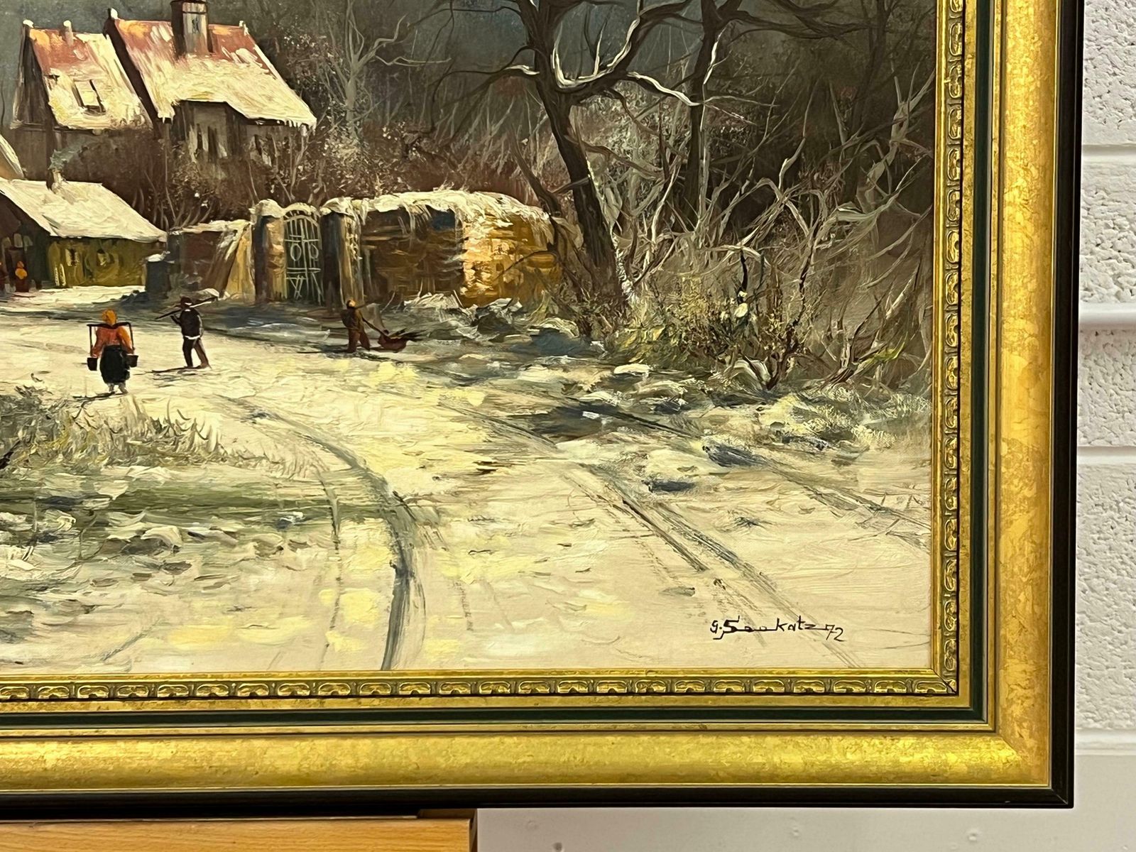 Gunter Seekatz European Village In Winter Snow With Figures & Frozen Pond By German Artist 1972 photo 3450.0
