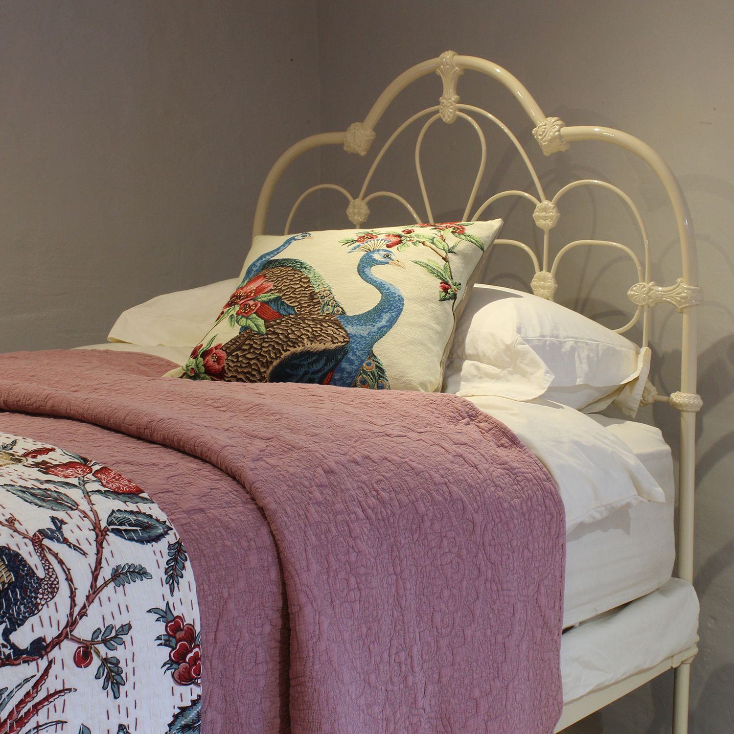 Matching Pair Of Large Single Antique Beds In Cream (With Bases) photo Furniture