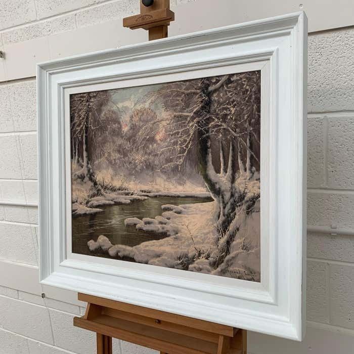 Laszlo Neogrady 20th Century Painting Of A Hungarian Winter Wonderland Forest River Snow Scene Circa 1925 photo Art
