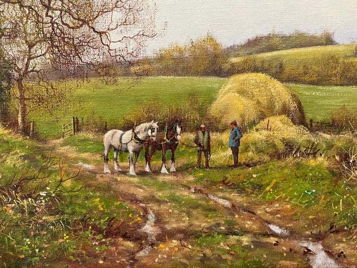 James Wright Horses With Ploughmen In The English Countryside By Realist Landscape Artist 1990 Circa photo buy
