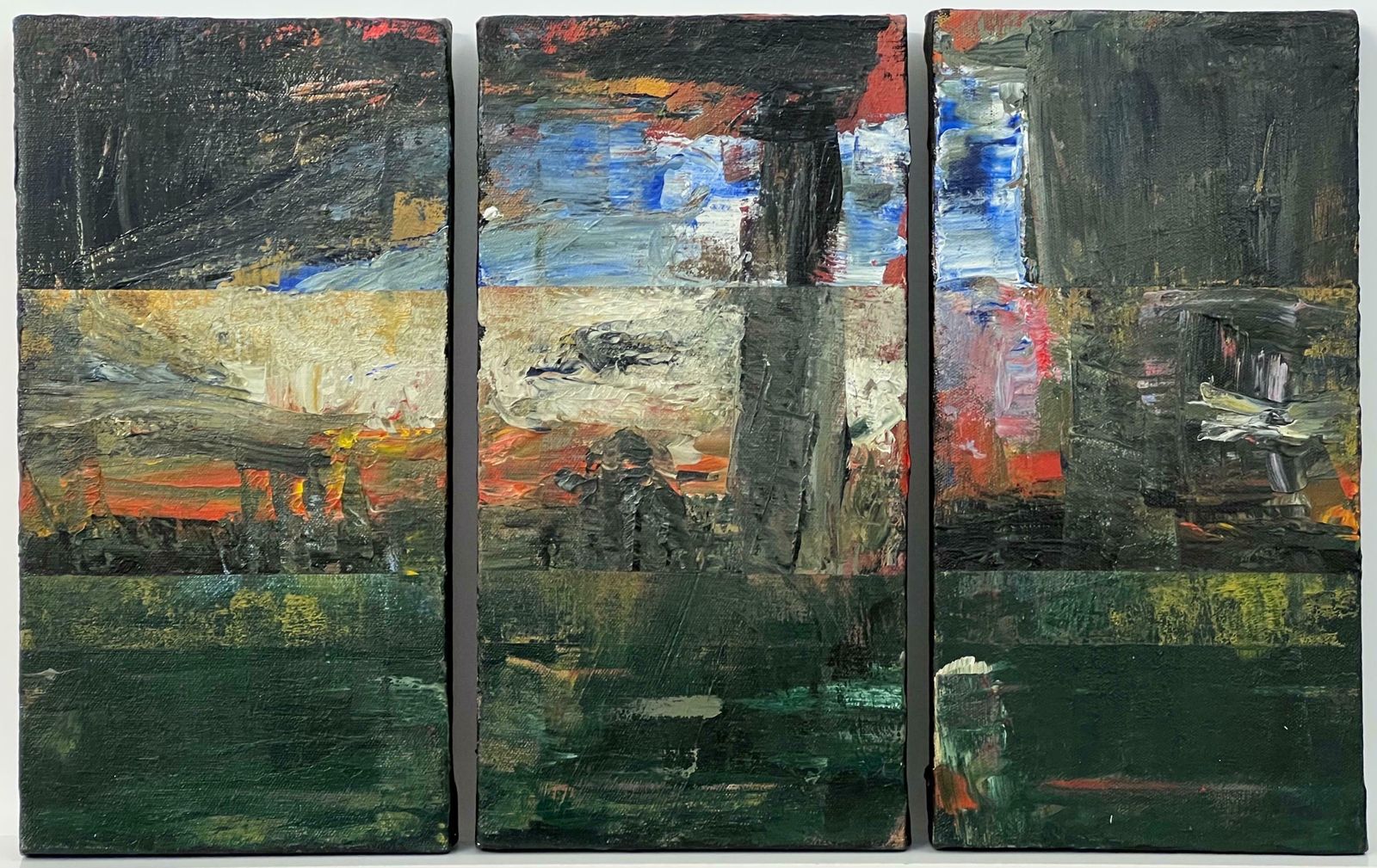 Angela Wakefield Small Triptych Abstract Forest Trees Landscape Painting By British Urban Artist 1999